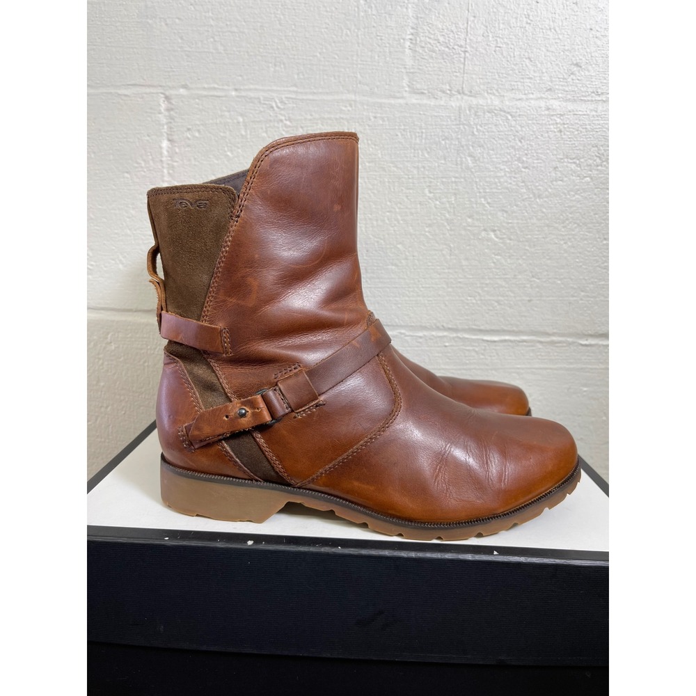 Teva De La Vina Low Bison 1003012 Brown Leather Ankle Boots Zip Women's 9.5 US